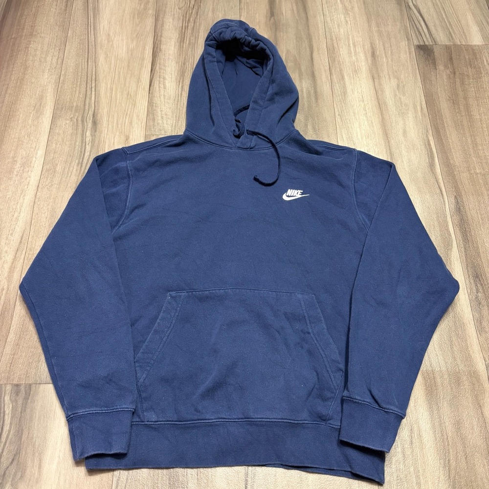 Nike Sportswear Club Fleece Hoodie Navy Blue Embroidered Logo Mens Medium 1340
